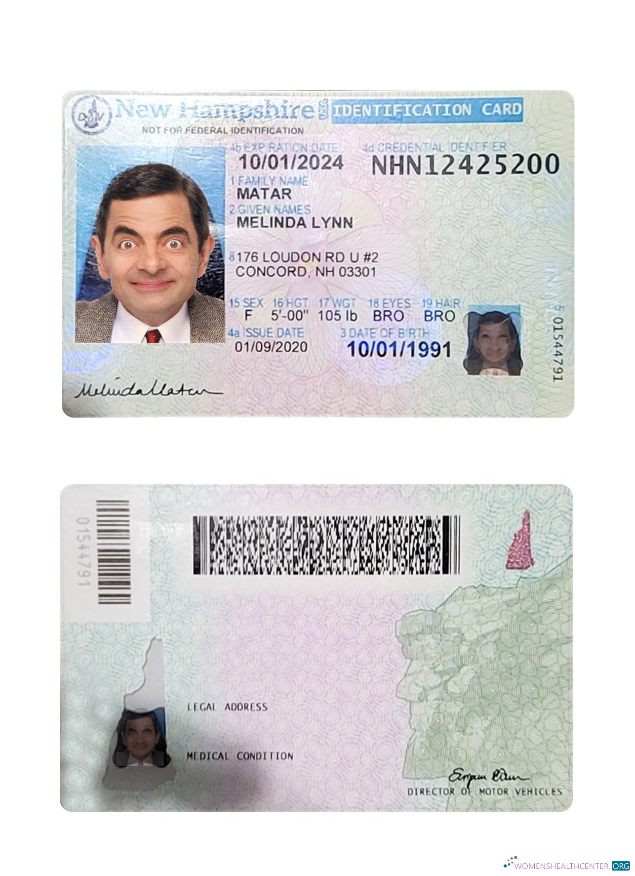 Download USA New Hampshire ID card Photoshop template